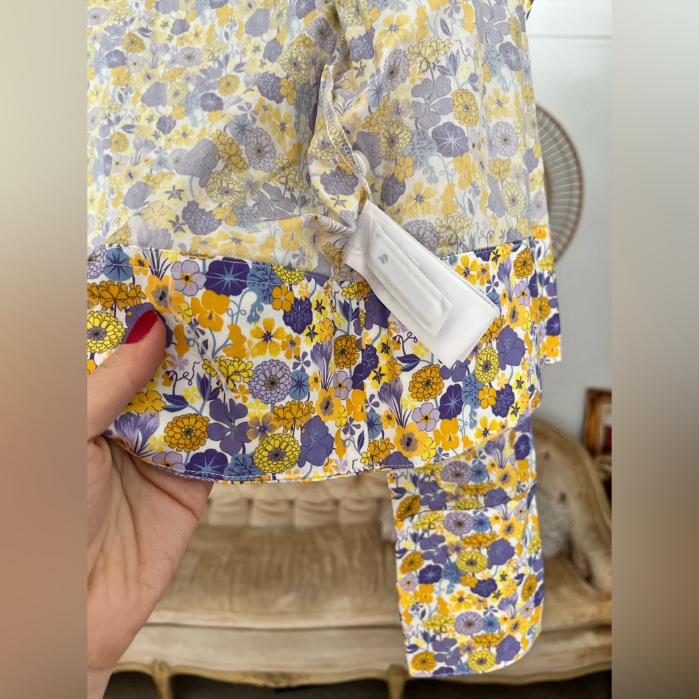 J. Crew Cotton Floral Yellow and Purple Button Down Shirt Size 00 - Picture 7 of 8